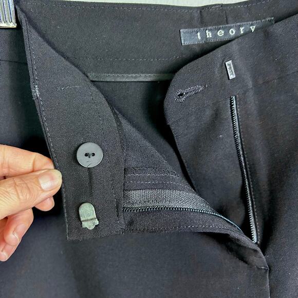 Theory pants women's size 12 black trousers work wool straight leg minimalist - Picture 7 of 8